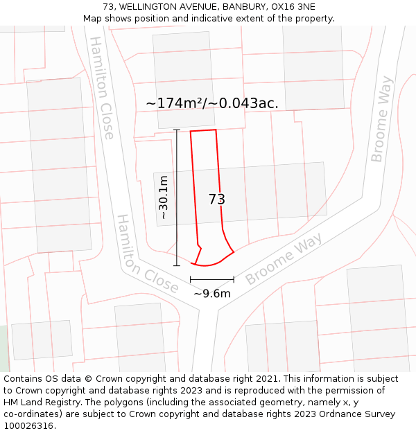 73, WELLINGTON AVENUE, BANBURY, OX16 3NE: Plot and title map