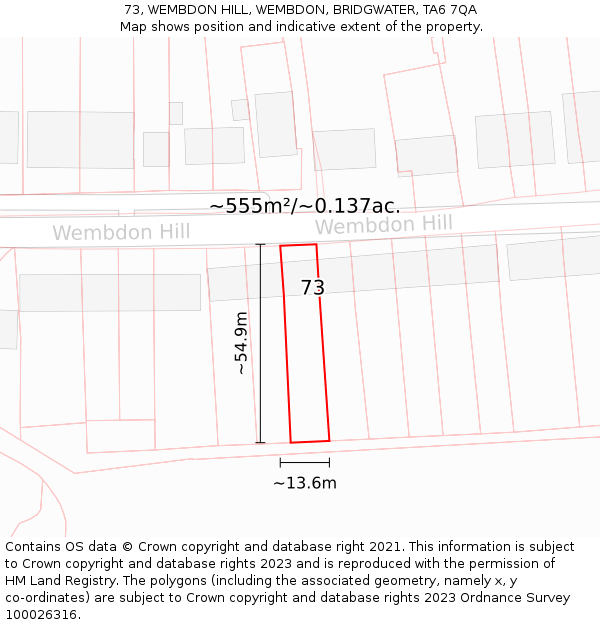 73, WEMBDON HILL, WEMBDON, BRIDGWATER, TA6 7QA: Plot and title map