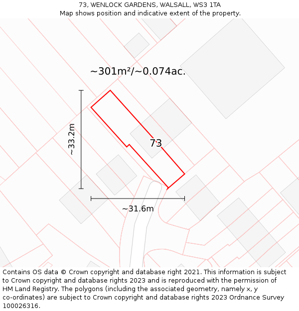 73, WENLOCK GARDENS, WALSALL, WS3 1TA: Plot and title map