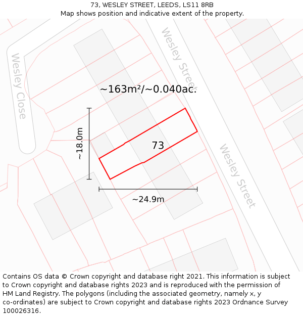 73, WESLEY STREET, LEEDS, LS11 8RB: Plot and title map
