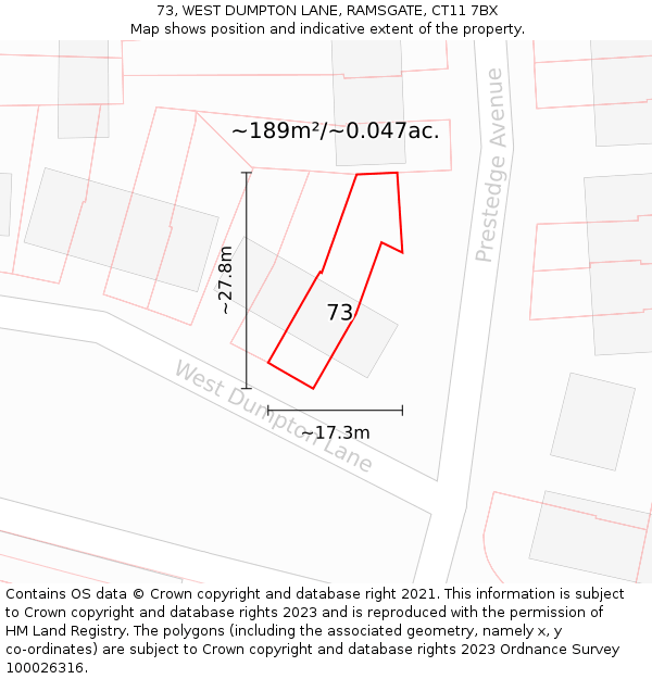 73, WEST DUMPTON LANE, RAMSGATE, CT11 7BX: Plot and title map
