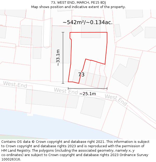73, WEST END, MARCH, PE15 8DJ: Plot and title map