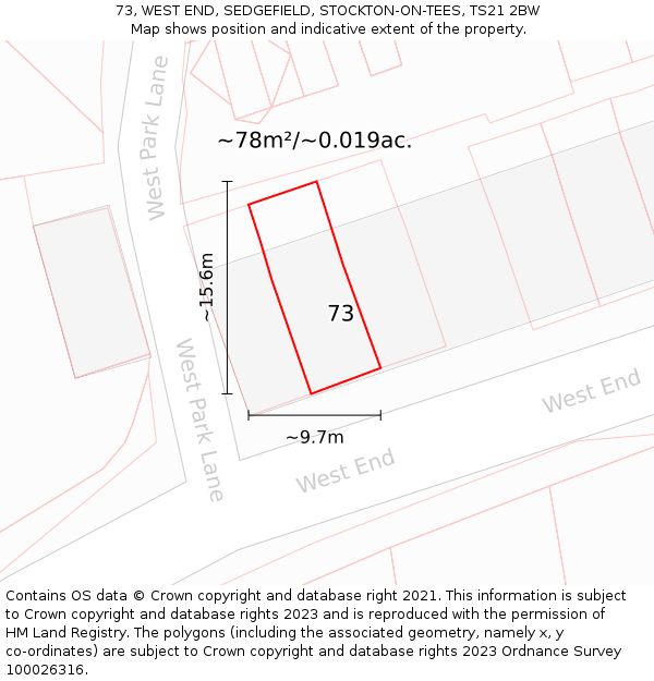 73, WEST END, SEDGEFIELD, STOCKTON-ON-TEES, TS21 2BW: Plot and title map