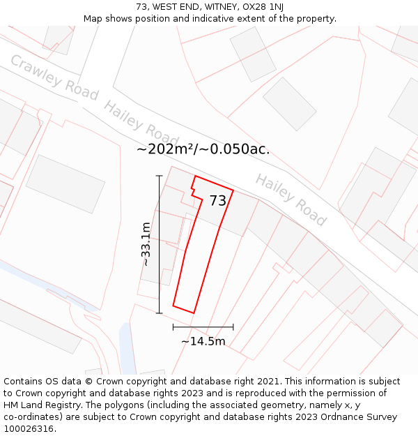 73, WEST END, WITNEY, OX28 1NJ: Plot and title map