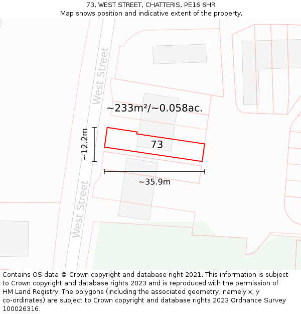 73, WEST STREET, CHATTERIS, PE16 6HR: Plot and title map