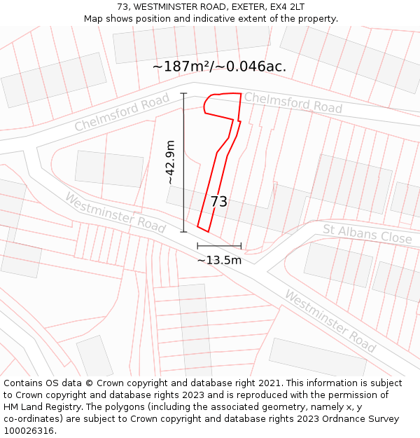 73, WESTMINSTER ROAD, EXETER, EX4 2LT: Plot and title map