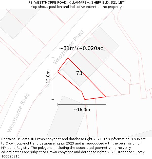 73, WESTTHORPE ROAD, KILLAMARSH, SHEFFIELD, S21 1ET: Plot and title map