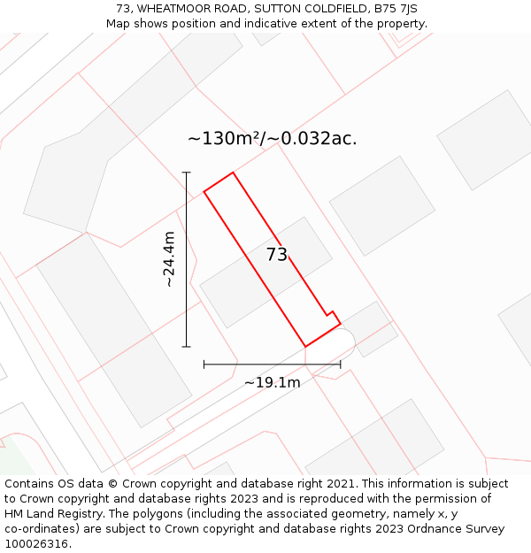 73, WHEATMOOR ROAD, SUTTON COLDFIELD, B75 7JS: Plot and title map