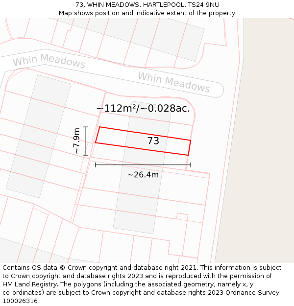 73, WHIN MEADOWS, HARTLEPOOL, TS24 9NU: Plot and title map