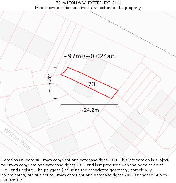 73, WILTON WAY, EXETER, EX1 3UH: Plot and title map