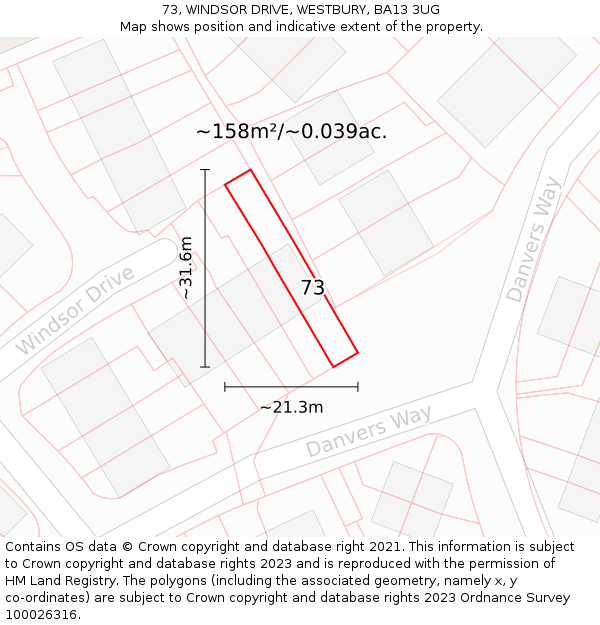 73, WINDSOR DRIVE, WESTBURY, BA13 3UG: Plot and title map