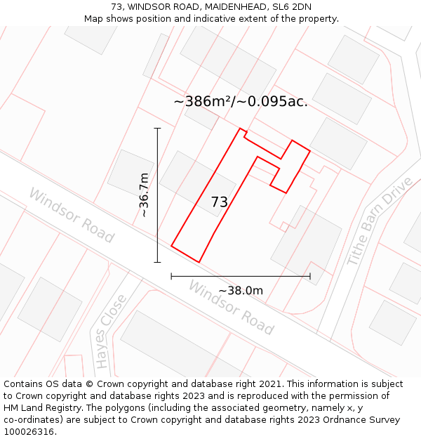 73, WINDSOR ROAD, MAIDENHEAD, SL6 2DN: Plot and title map