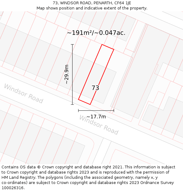 73, WINDSOR ROAD, PENARTH, CF64 1JE: Plot and title map