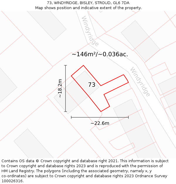 73, WINDYRIDGE, BISLEY, STROUD, GL6 7DA: Plot and title map