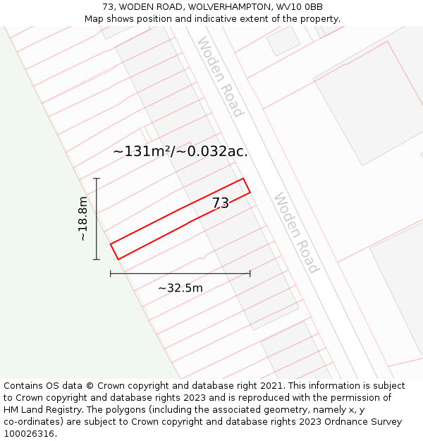 73, WODEN ROAD, WOLVERHAMPTON, WV10 0BB: Plot and title map