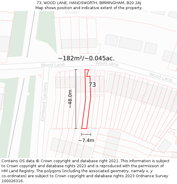 73, WOOD LANE, HANDSWORTH, BIRMINGHAM, B20 2AJ: Plot and title map