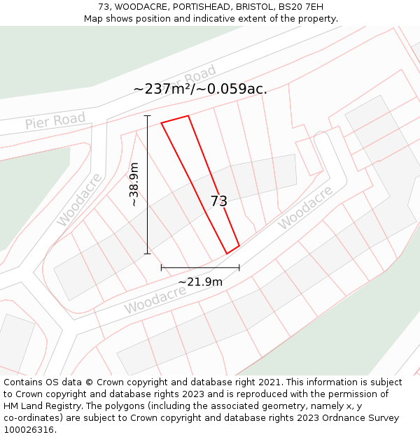 73, WOODACRE, PORTISHEAD, BRISTOL, BS20 7EH: Plot and title map