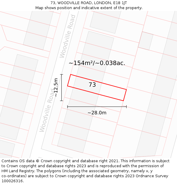 73, WOODVILLE ROAD, LONDON, E18 1JT: Plot and title map