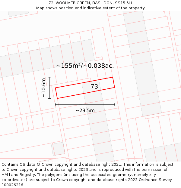 73, WOOLMER GREEN, BASILDON, SS15 5LL: Plot and title map