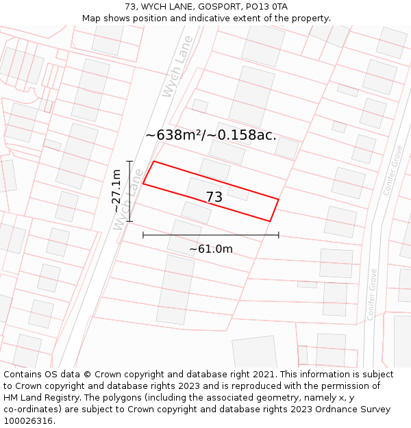 73, WYCH LANE, GOSPORT, PO13 0TA: Plot and title map