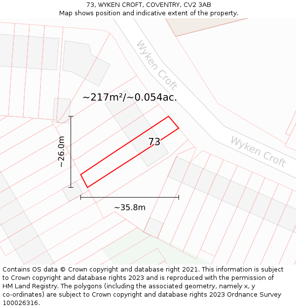 73, WYKEN CROFT, COVENTRY, CV2 3AB: Plot and title map