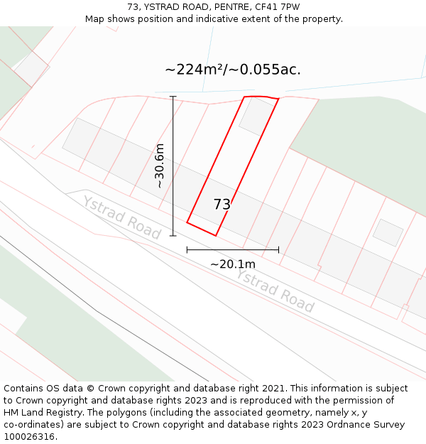 73, YSTRAD ROAD, PENTRE, CF41 7PW: Plot and title map