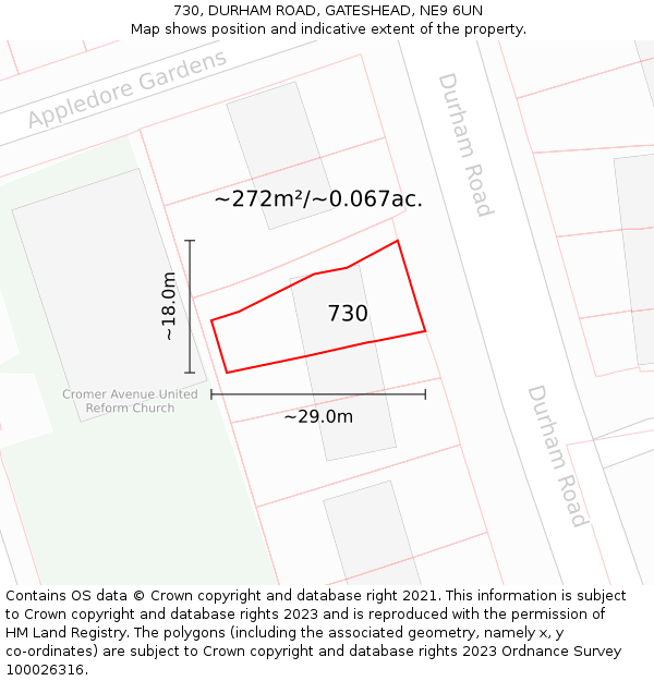 730, DURHAM ROAD, GATESHEAD, NE9 6UN: Plot and title map