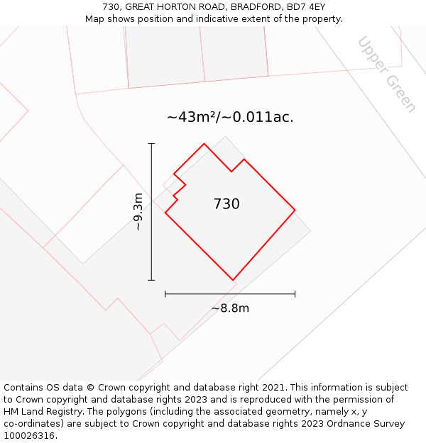 730, GREAT HORTON ROAD, BRADFORD, BD7 4EY: Plot and title map