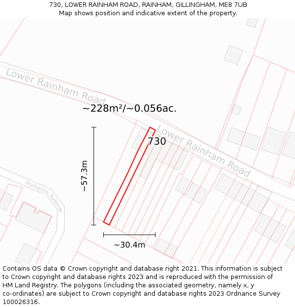 730, LOWER RAINHAM ROAD, RAINHAM, GILLINGHAM, ME8 7UB: Plot and title map