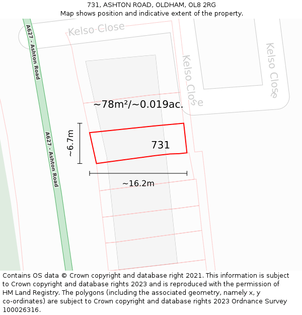 731, ASHTON ROAD, OLDHAM, OL8 2RG: Plot and title map