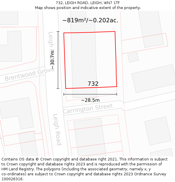 732, LEIGH ROAD, LEIGH, WN7 1TF: Plot and title map