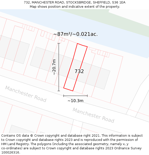 732, MANCHESTER ROAD, STOCKSBRIDGE, SHEFFIELD, S36 1EA: Plot and title map