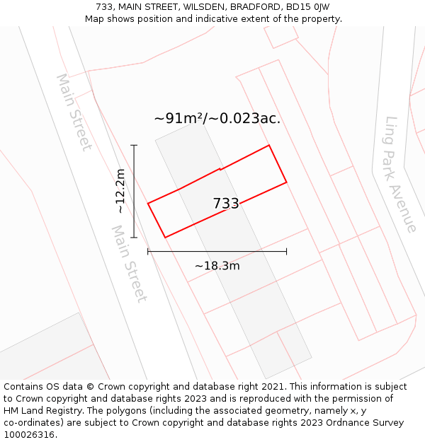 733, MAIN STREET, WILSDEN, BRADFORD, BD15 0JW: Plot and title map