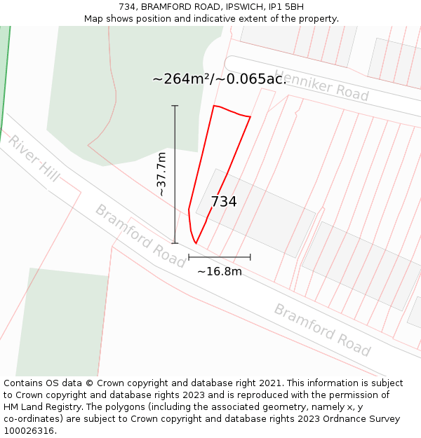 734, BRAMFORD ROAD, IPSWICH, IP1 5BH: Plot and title map