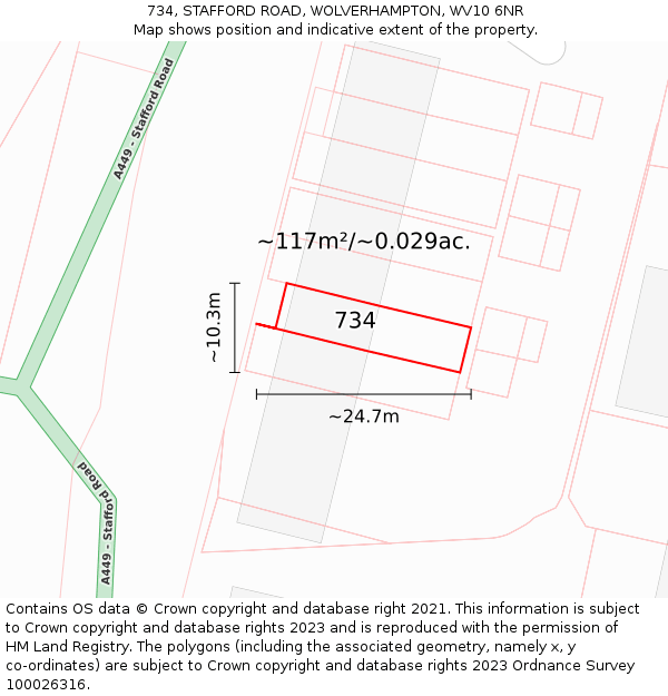 734, STAFFORD ROAD, WOLVERHAMPTON, WV10 6NR: Plot and title map