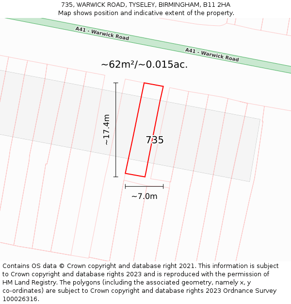 735, WARWICK ROAD, TYSELEY, BIRMINGHAM, B11 2HA: Plot and title map