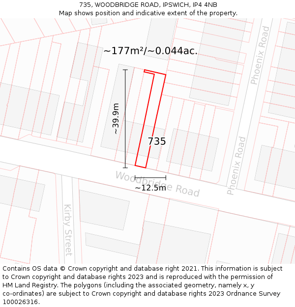 735, WOODBRIDGE ROAD, IPSWICH, IP4 4NB: Plot and title map
