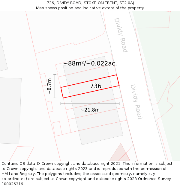 736, DIVIDY ROAD, STOKE-ON-TRENT, ST2 0AJ: Plot and title map