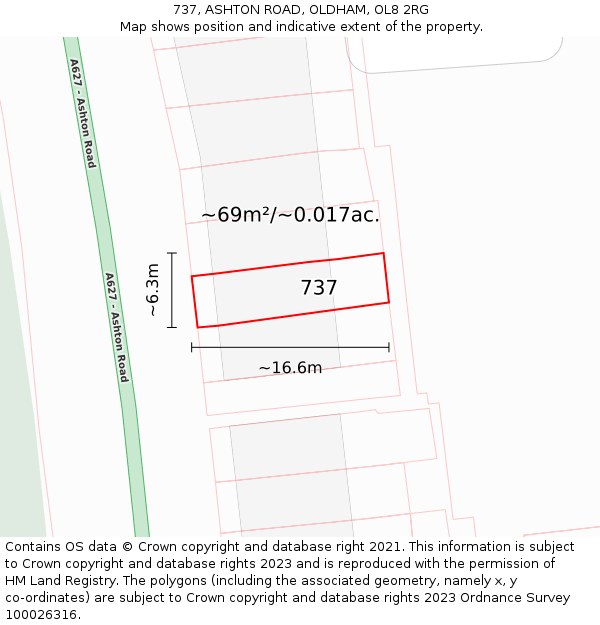 737, ASHTON ROAD, OLDHAM, OL8 2RG: Plot and title map