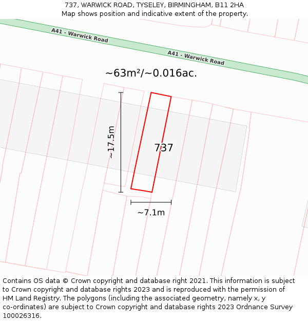 737, WARWICK ROAD, TYSELEY, BIRMINGHAM, B11 2HA: Plot and title map