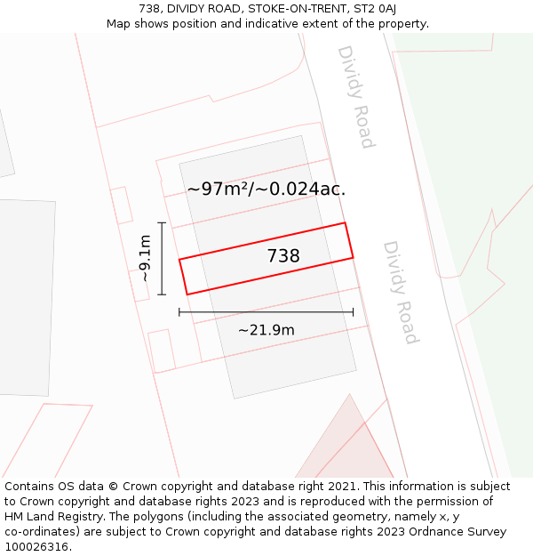 738, DIVIDY ROAD, STOKE-ON-TRENT, ST2 0AJ: Plot and title map