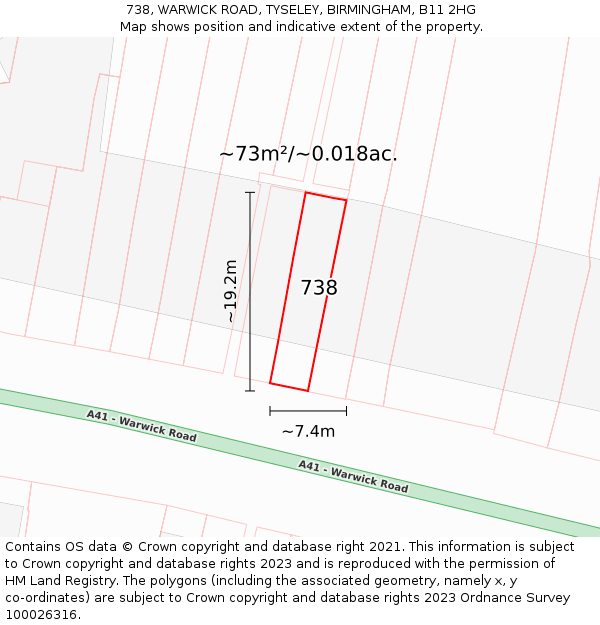 738, WARWICK ROAD, TYSELEY, BIRMINGHAM, B11 2HG: Plot and title map