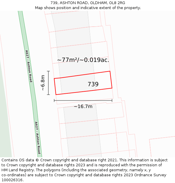 739, ASHTON ROAD, OLDHAM, OL8 2RG: Plot and title map