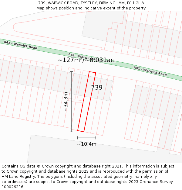 739, WARWICK ROAD, TYSELEY, BIRMINGHAM, B11 2HA: Plot and title map
