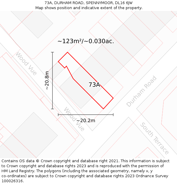 73A, DURHAM ROAD, SPENNYMOOR, DL16 6JW: Plot and title map
