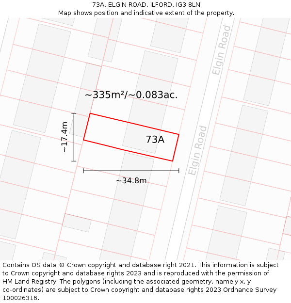 73A, ELGIN ROAD, ILFORD, IG3 8LN: Plot and title map