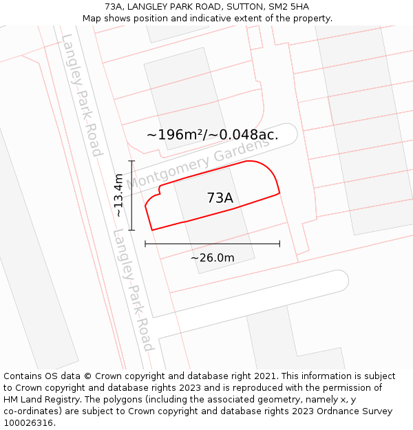 73A, LANGLEY PARK ROAD, SUTTON, SM2 5HA: Plot and title map