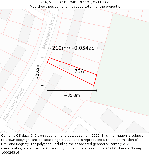 73A, MERELAND ROAD, DIDCOT, OX11 8AX: Plot and title map