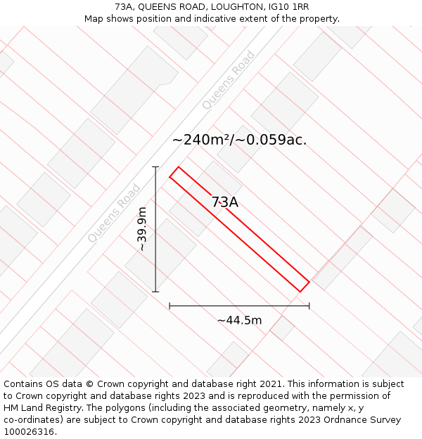 73A, QUEENS ROAD, LOUGHTON, IG10 1RR: Plot and title map