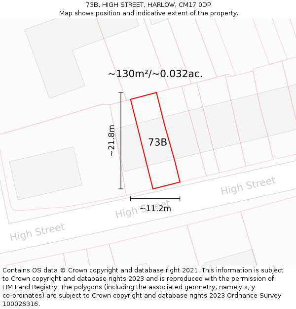 73B, HIGH STREET, HARLOW, CM17 0DP: Plot and title map